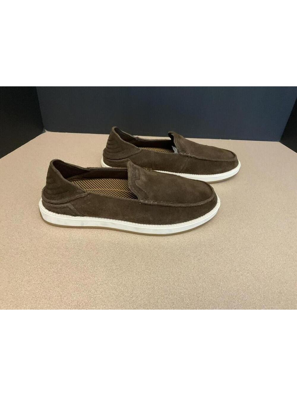 New! Mens Olukai Kakaha Nia Dark Wood LeatherComfort Slip On Loafers. Size 7